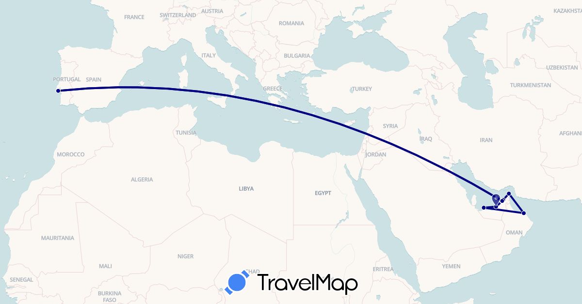 TravelMap itinerary: driving in United Arab Emirates, Oman, Portugal (Asia, Europe)